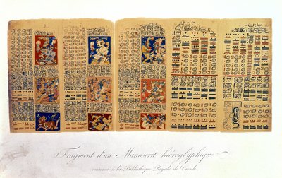 Kopia av ett fragment av Dresden Codex som visar Maya astronomiska beräkningar av Mexican School