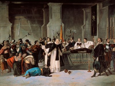 Atahualpas begravning, augusti 1533, ca 1869 (olja på duk) av Mexican School