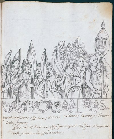 Ms Hunter 242 f.246r Representanter för de mexikanska provinserna, från Historia de Tlaxcala av Diego Munoz Camargo av Mexican School