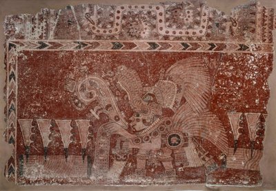 Väggmålningsfragment med elithane och maguey kaktusblad, Teotihuacán-stil, klassisk period, 500-550 av Mexican School