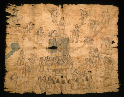 Sida från Codex San Pedro Atlapolco, Nahua (bläck & akvarell på amatepapper) (se även 499243) av Mexican School