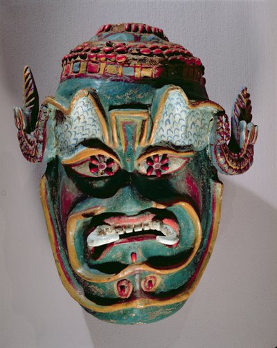 Rituell mask av Santiago som används i morernas och de kristnas mexikanska dans (målat trä) av Mexican School