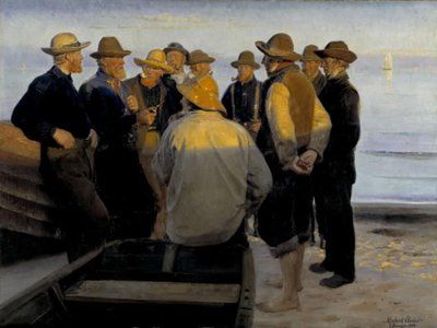 Fiskare vid havet en sommarkväll av Michael Ancher