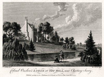 Överste Onslows Lodge på Try-Hill, nära Chertsey, Surry, 1777 av Michael Angelo Rooker
