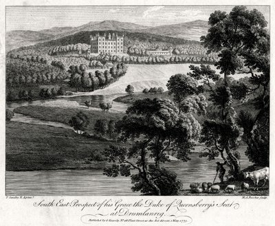 South East Prospect of his Grace the Duke of Queensberrys säte i Drumlanrig, Skottland, 1775 av Michael Angelo Rooker