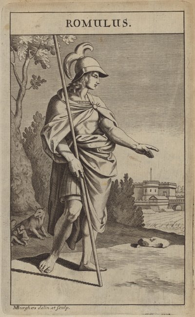 Romulus, en av Roms mytomspunna tvillinggrundare av Michael Burghers