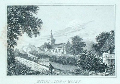 Niton Church, Isle of Wight, från Michael Faradays klippbok (gravyr) av Michael Faraday