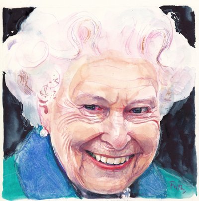 Elizabeth II Queen of England (akvarell) av Michael Frith