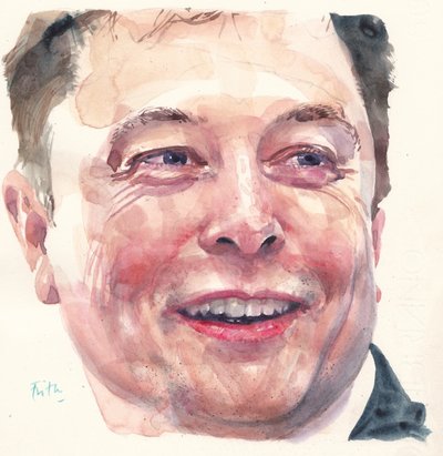 Elon Musk (akvarell) av Michael Frith