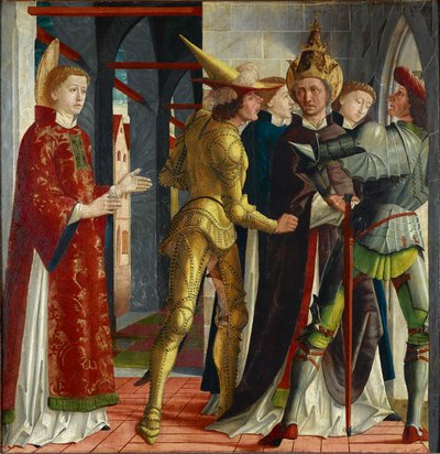 Påven Sixtus II tar farväl av St. Laurentius av Michael Pacher