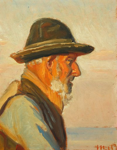 En fiskare från Skagen i solljuset. av Michael Peter Ancher