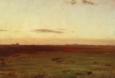 Utsikt över äng och sanddyner i kvällssol. av Michael Peter Ancher
