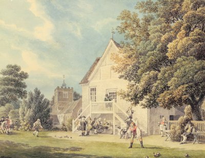 A Game of Bowls på Bowling Green utanför Bunch of Grapes Inn, Hurst, Berkshire av Michael Rooker