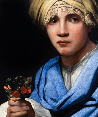 Pojke med turban håller i en blombukett av Michael Sweerts