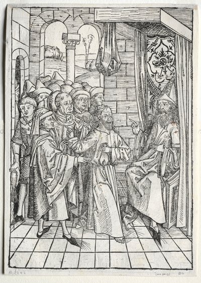 Skattvaktaren: Kristus före Kaifas verso, 1491. av Michael Wolgemut
