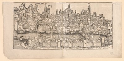 Nürnbergkrönika: Topografisk vy av Basel, Schweiz av Michael Wolgemut