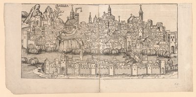 Nürnbergkrönika: Topografisk syn på Basel, Schweiz, 1493. av Michael Wolgemut