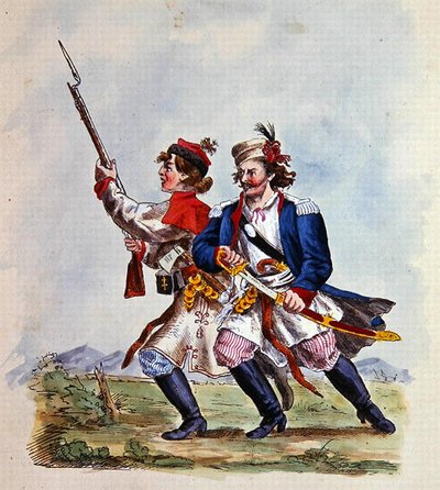 Dräkter av den polska armén efter 1700 (färg litho) av Michal Stachowicz