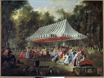 Bankett i parken.(olja på duk av Michel Barthelemy Ollivier or Olivier