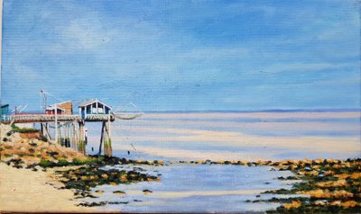 Carrelets i Gironde (olja på duk) av Michel Bultet