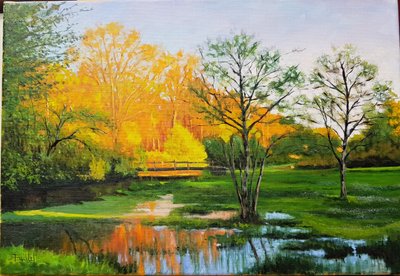 Översvämmat fält i Gironde (olja på duk) av Michel Bultet