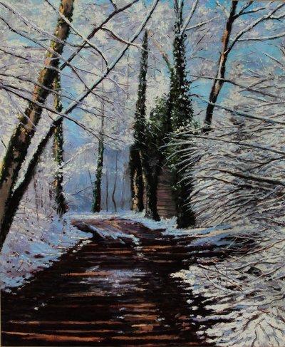 chemin de neige (oljemålning) av Michel Bultet