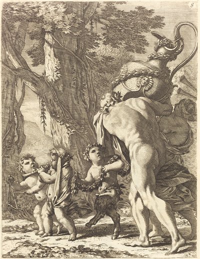Bacchanal med figurer som bär en vas av Michel Dorigny