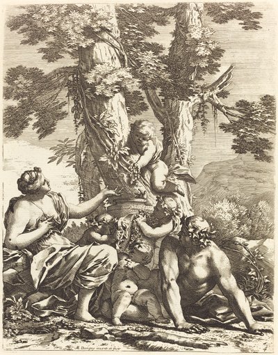Bacchanal med sittande Bacchante av Michel Dorigny