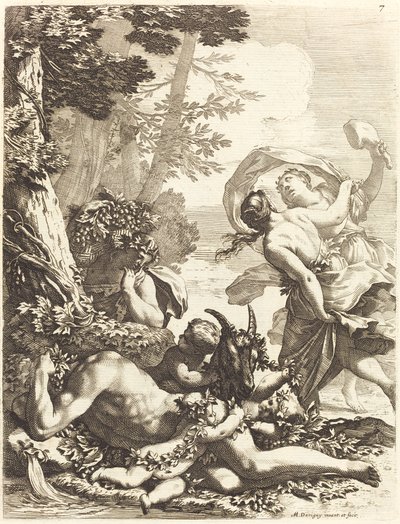 Bacchanal med sovande Bacchus av Michel Dorigny