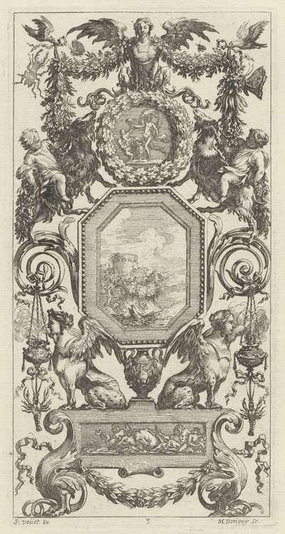 Prydnadspanel befäst av en bevingad harpy av Michel Dorigny, after Simon Vouet