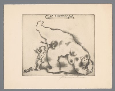 Ex libris av Gianni Mantero Gex eroticisM (titel på objekt) av Michel Fingesten (signed by artist)