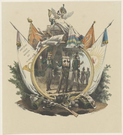 Medaljong med volontärjägare vid universitetet i Utrecht, 1830 av Michel Mourot