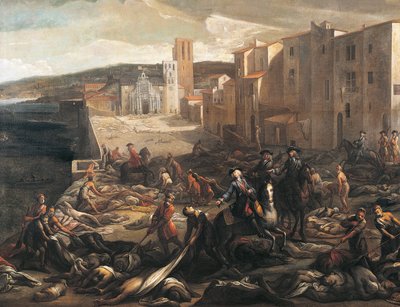 Pestoffer, detalj från Pesten i Marseille av Michel Serre