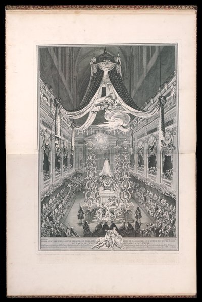Begravningsentreprenörer av Elisabeth Thérèse av Lorraine drottning av Sardinien, i kyrkan Notre Dame de Paris den XXII. SEPTEMBER M.DCC.XXXXI. (Begravning av Elisabeth Thérèse av Lorraine, drottning av Sardinien, i Notre Dame-kyrkan i Paris den 22:a septe av Michel de Bonneval