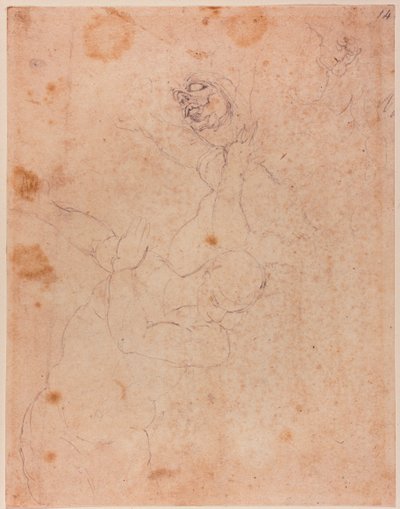 Figurstudier, delvis från Fördrivningen från paradiset i Sixtinska kapellet av Michelangelo (after) Buonarroti