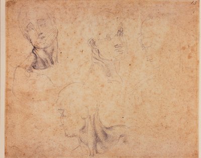 Fyra studier av manliga huvuden av Michelangelo (after) Buonarroti