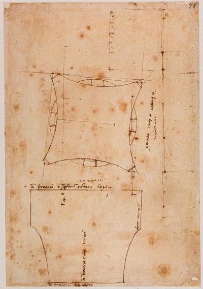 Kapitalplan och upphöjning, 1500-talet (ritning) av Michelangelo (after) Buonarroti