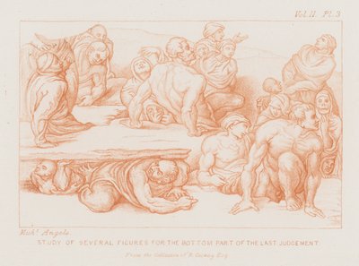 Studie av flera figurer för den nedre delen av The Last Judgment (etsning) av Michelangelo (after) Buonarroti