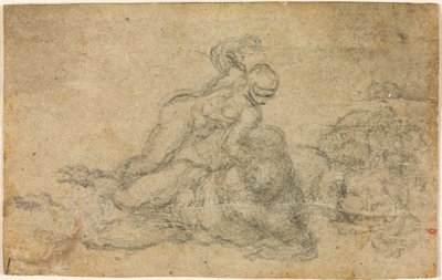 Michelangelo - David och Goliat. Verso linjerade arkitektoniska studier, ca 1550-1556, I, 32a av Michelangelo
