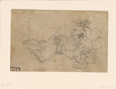 Michelangelo - David och Goliat. Verso linjerade arkitektoniska studier, ca 1550-1556, I, 32b av Michelangelo