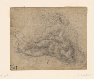 Michelangelo - David och Goliat. Verso linjerade arkitektoniska studier, ca 1550-1556, I, 32d av Michelangelo