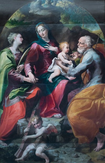 Madonnan med barnet och den heliga Barbara, ca 1530 (olja på trä) av Michelangelo Anselmi