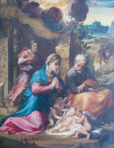 Födseln och tillkännagivandet till herdarna av Michelangelo Anselmi