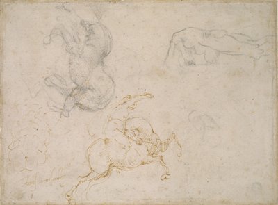 En ryttare laddning och andra studier, 1500-talet av Michelangelo Buonarroti