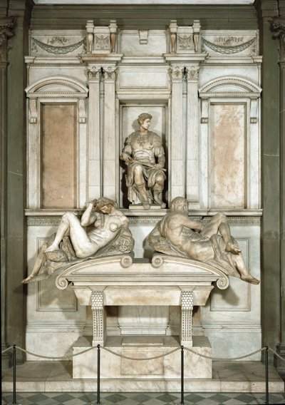 Allegori om dag och natt, Giuliano de Medicis mausoleum. Skulptur i marmor av Michelangelo Buonarroti