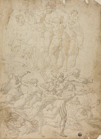 Bågskyttar som skjuter mot en Herm, Bacchus triumf och andra studier av Michelangelo Buonarroti
