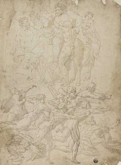 Bågskyttar som skjuter på en Herm, Bacchus triumf och andra studier av Michelangelo Buonarroti