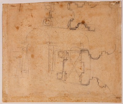 Arkitektoniska höjd- och plandetaljer av San Giovanni dei Fiorentini av Michelangelo Buonarroti