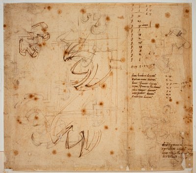 Autografstudier och räkningar av Michelangelo Buonarroti