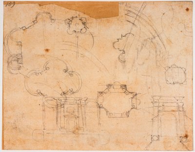 Byggnadsplaner, elevationer och kupolskisser för Sforza-kapellet av Michelangelo Buonarroti